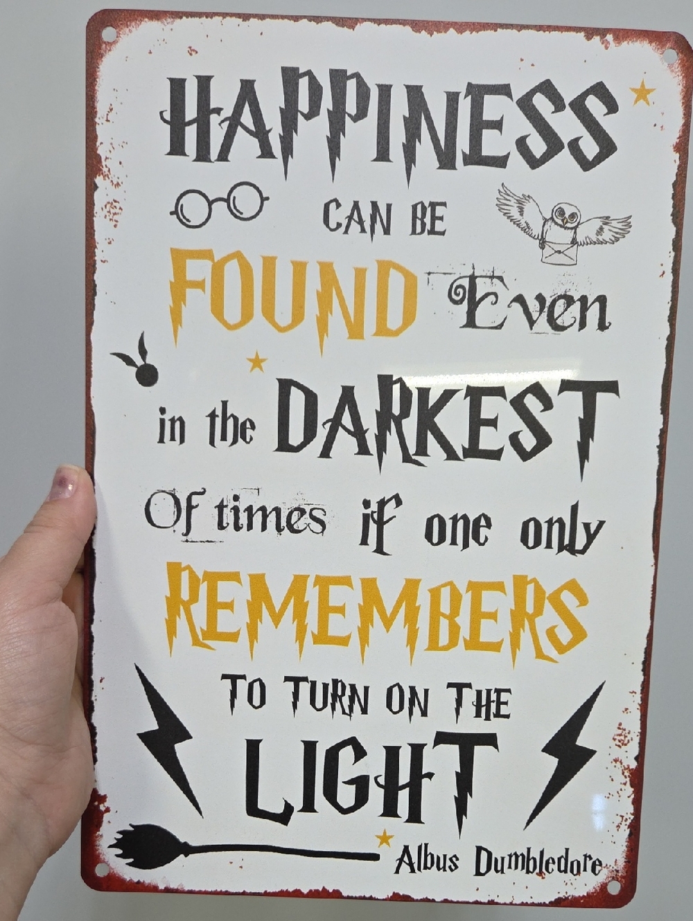 Yellow and Black 'Happiness Can Be Found' Wall Sign - Dumbledoor Quote